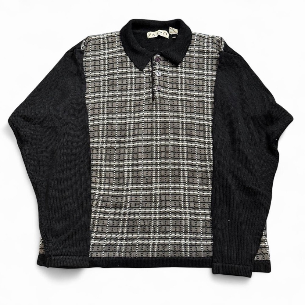 Vintage Pazzo Long Sleeve Knit Polo Sweater Men's Size XL Preppy Casual Fall